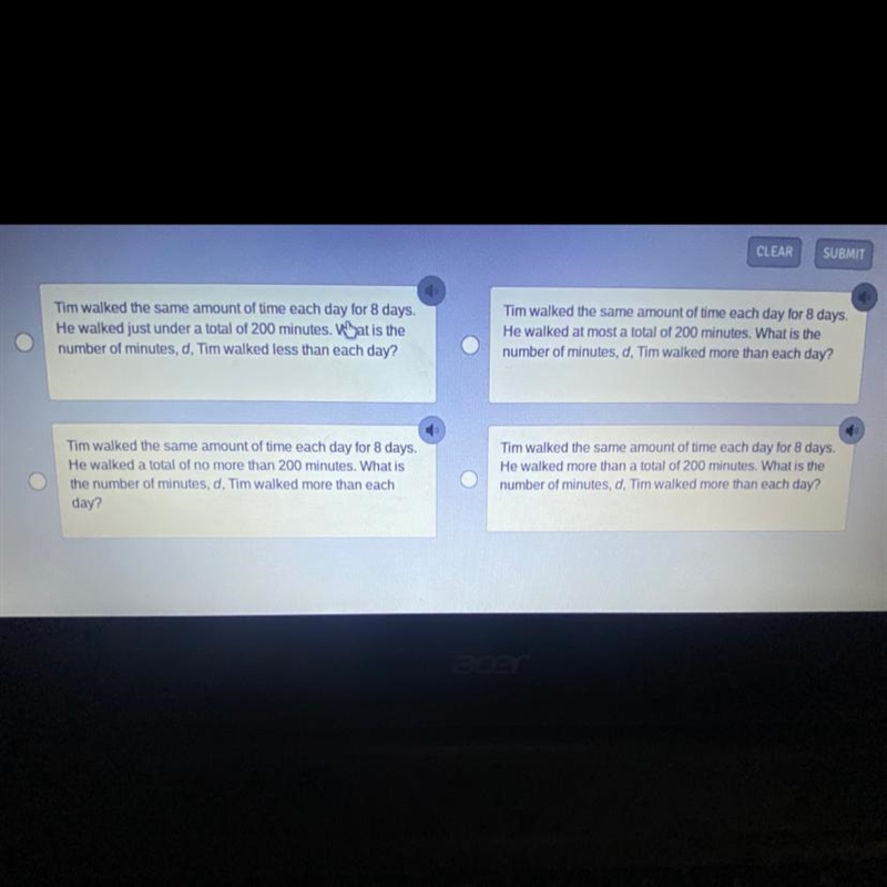 Which question can be answered by solving the inequality 8d > 200 answers above-example-1