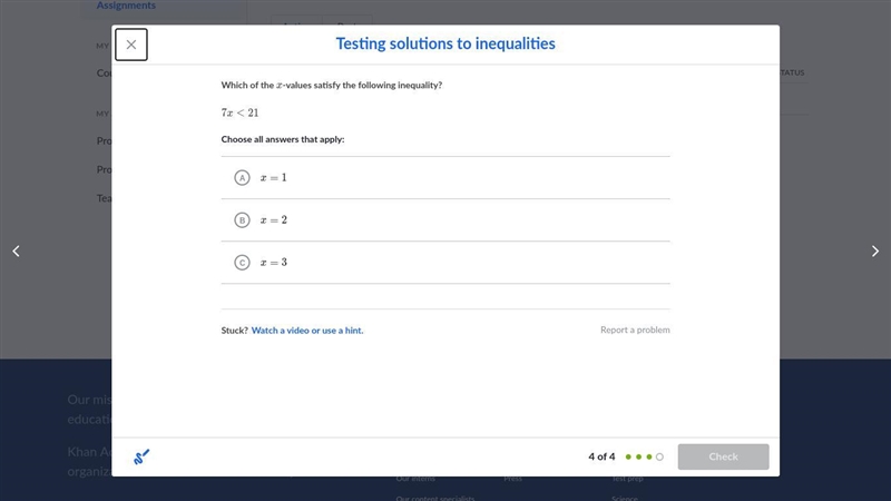 Which of the x-values satisfy the following inequality?-example-1