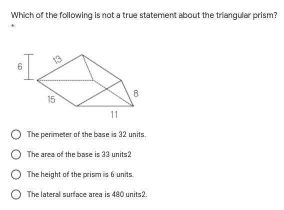 Which of the following is not a true statement about the triangular prism?-example-1