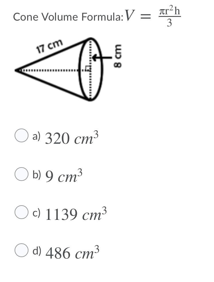 Find the volume of the cone.-example-1