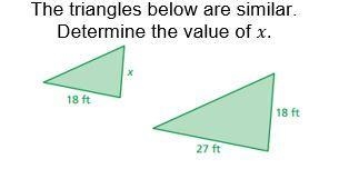 The triangles below are similar. determine the value of x.-example-1