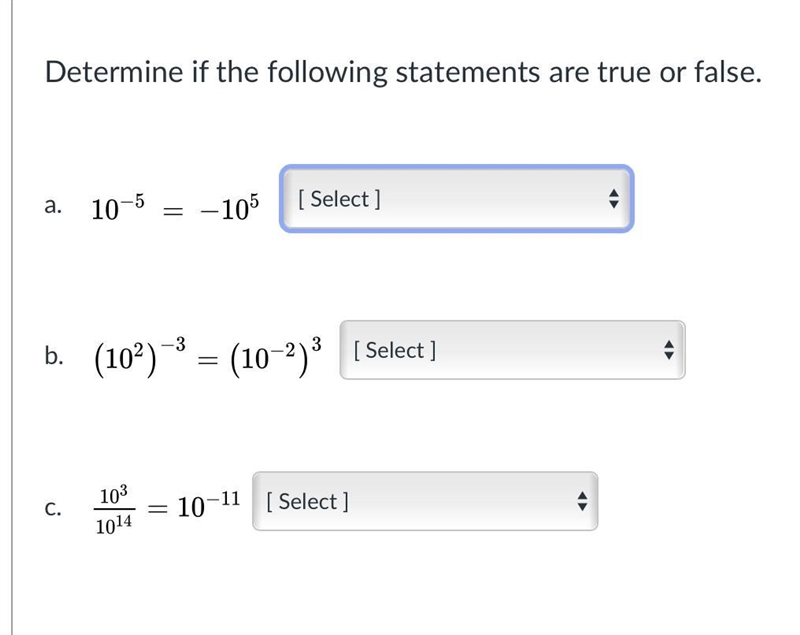 Describe whether or not the following are true or false...-example-1