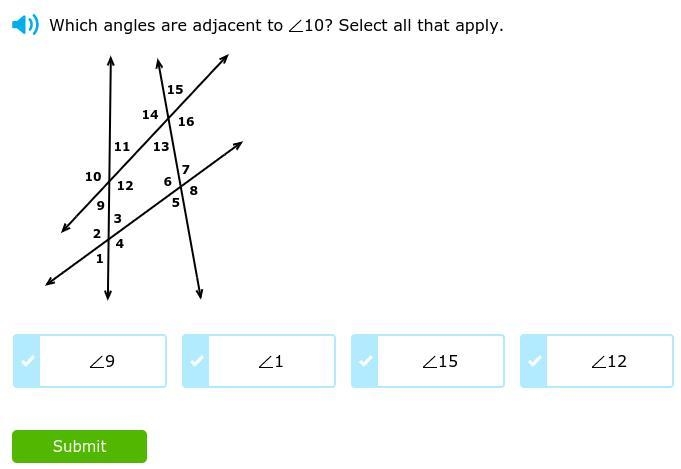 What angles are adjacent to 10 ? select all that apply-example-1