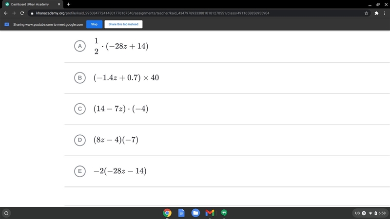 Which expressions are equivalent to -56z+28? Chose 2 answers:-example-1