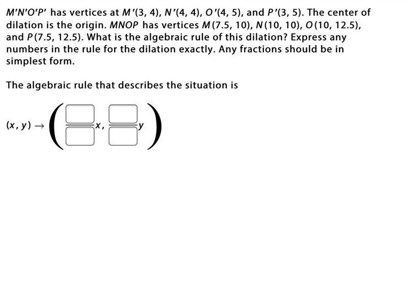 M′N′O′P′ has vertices at M′(3, 4), N′(4, 4), O′(4, 5), and P′(3, 5). The center of-example-1