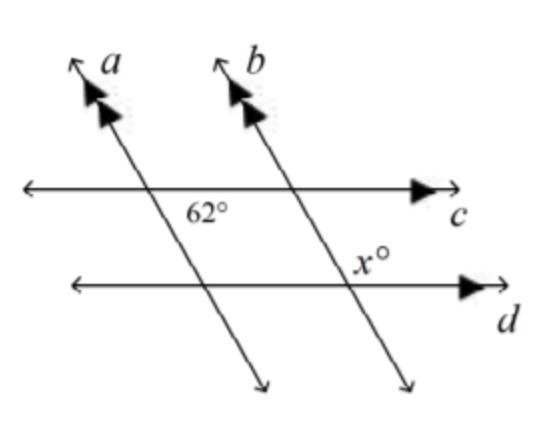 Find the value of X. A.126° b) 118° c)62° d) 28°-example-1