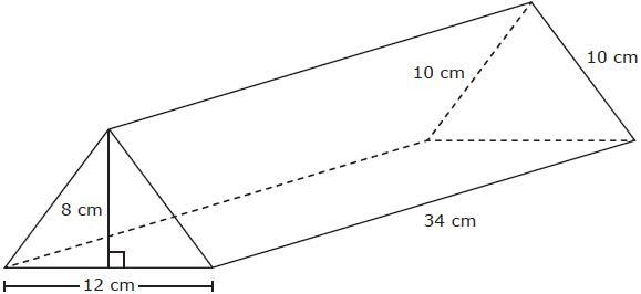 The dimensions of a triangular prism are shown in the diagram. What is the volume-example-1