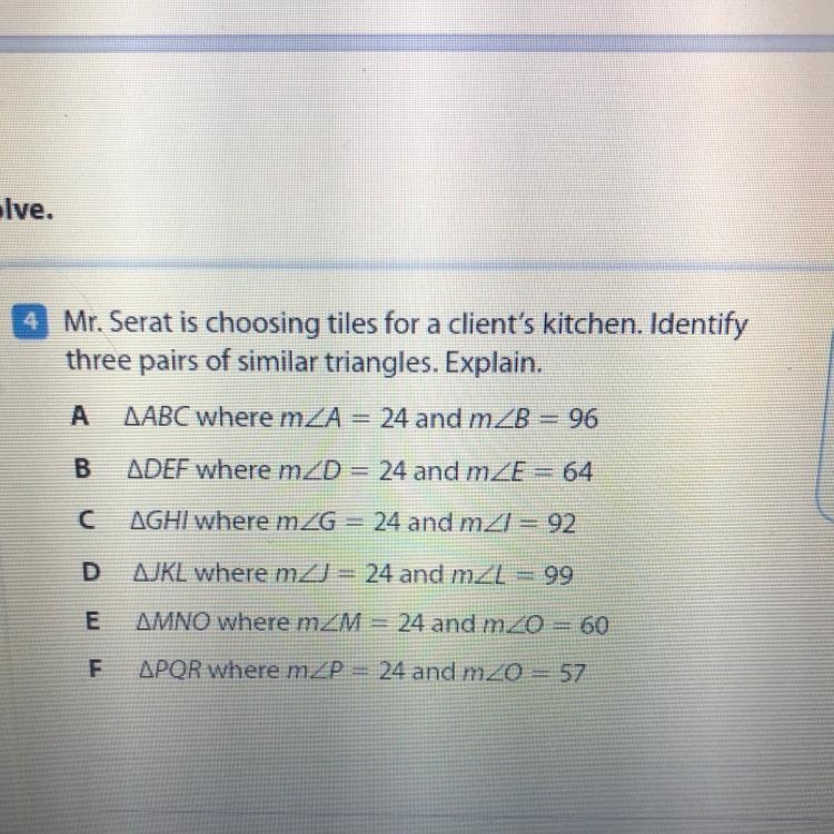 4 Mr. Serat is choosing tiles for a client's kitchen. Identify three pairs of similar-example-1