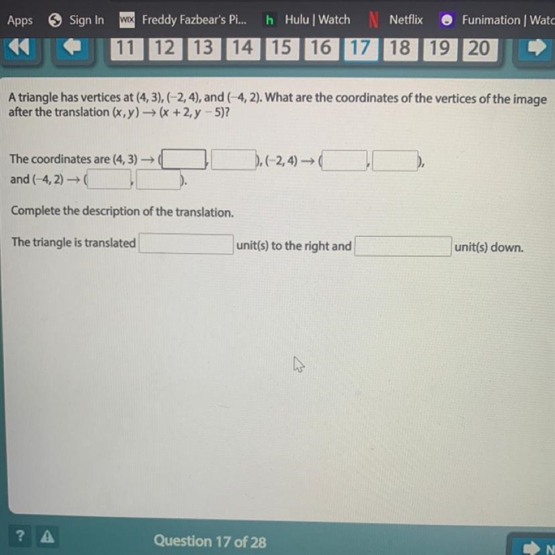 A triangle has vertices at (4,3), (-2,4), and (-4, 2). What are the coordinates of-example-1