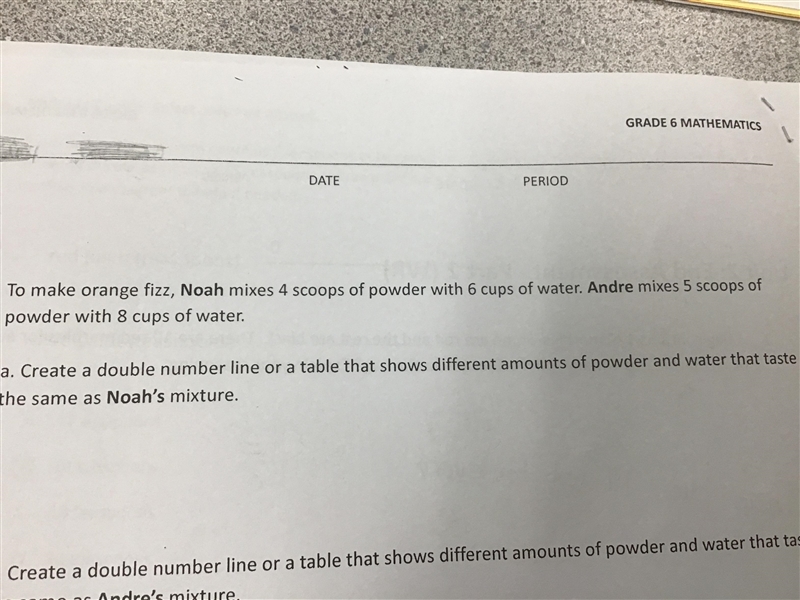 To make orange fizz, Noah mixes 4 scoops of powder with 6 cups of water. Andre mixes-example-1