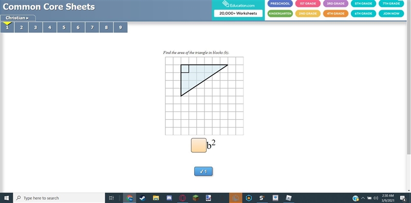 Find the area of the triangle in blocks (b).-example-1