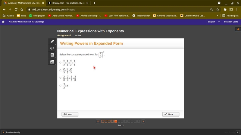 Select the correct expanded form for (Two-thirds) Superscript 4. Two-thirds times-example-1