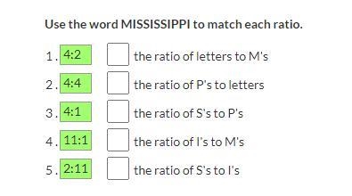 Use the word MISSISSIPPI to match each ratio. (picture below)-example-1