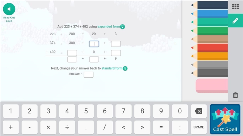 Add 223+374+402 using expanded form next,change your answer back too standard form-example-1