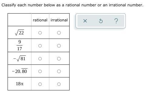 PLEASE SAY IF THE NUMBERS ARE RATIONAL OR IRRATIONAL. PLEASE NO LINKS.-example-1