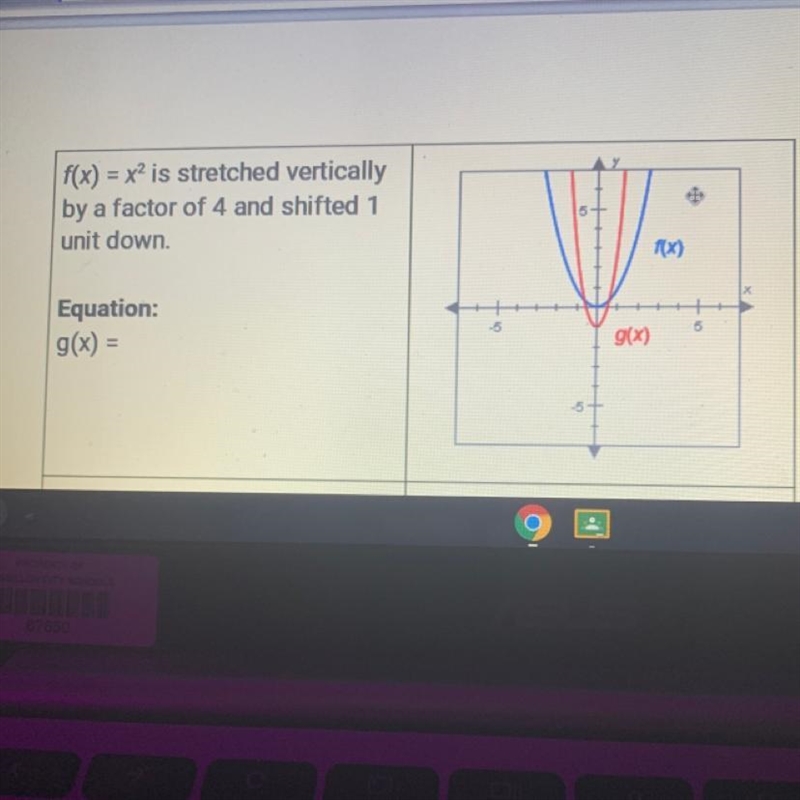 F(x) =x^2 is stretched vertically by a factor of 4 and shifted 1 unit down Write the-example-1