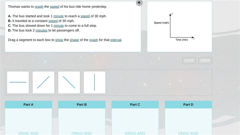 Thomas wants to graph the speed of his bus ride home yesterday. A. The bus started-example-1