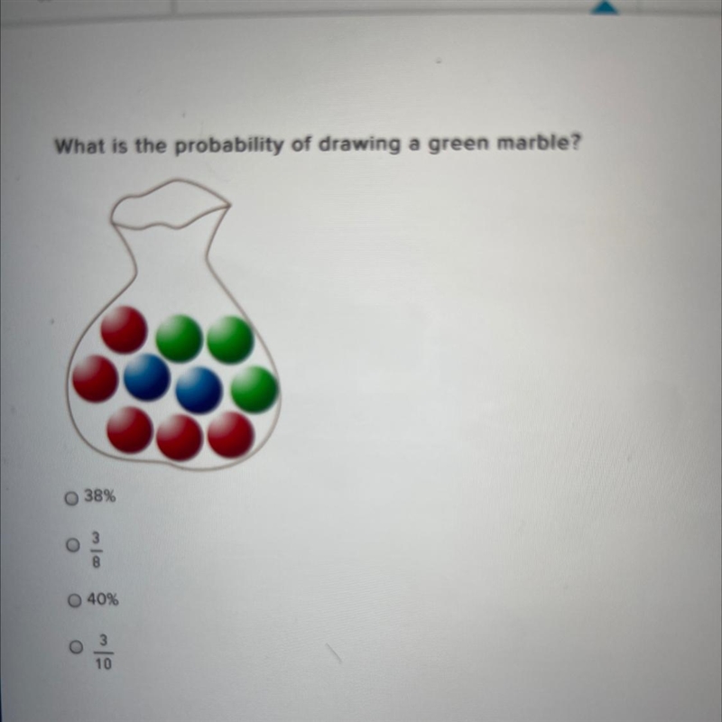 What is the probability of drawing a green marble?-example-1