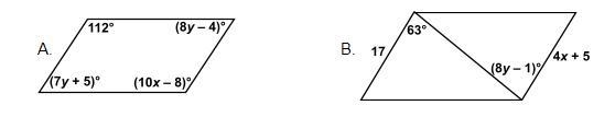 Find the values of x and y that make each quadrilateral a parallelogram. Show your-example-1