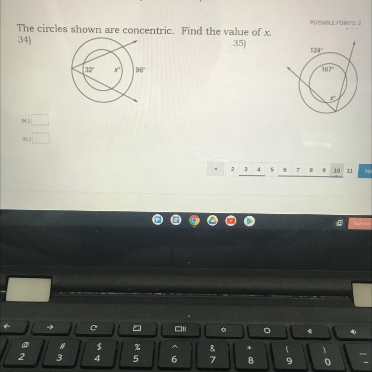 The churches shown are concentric. Find the value of x.-example-1