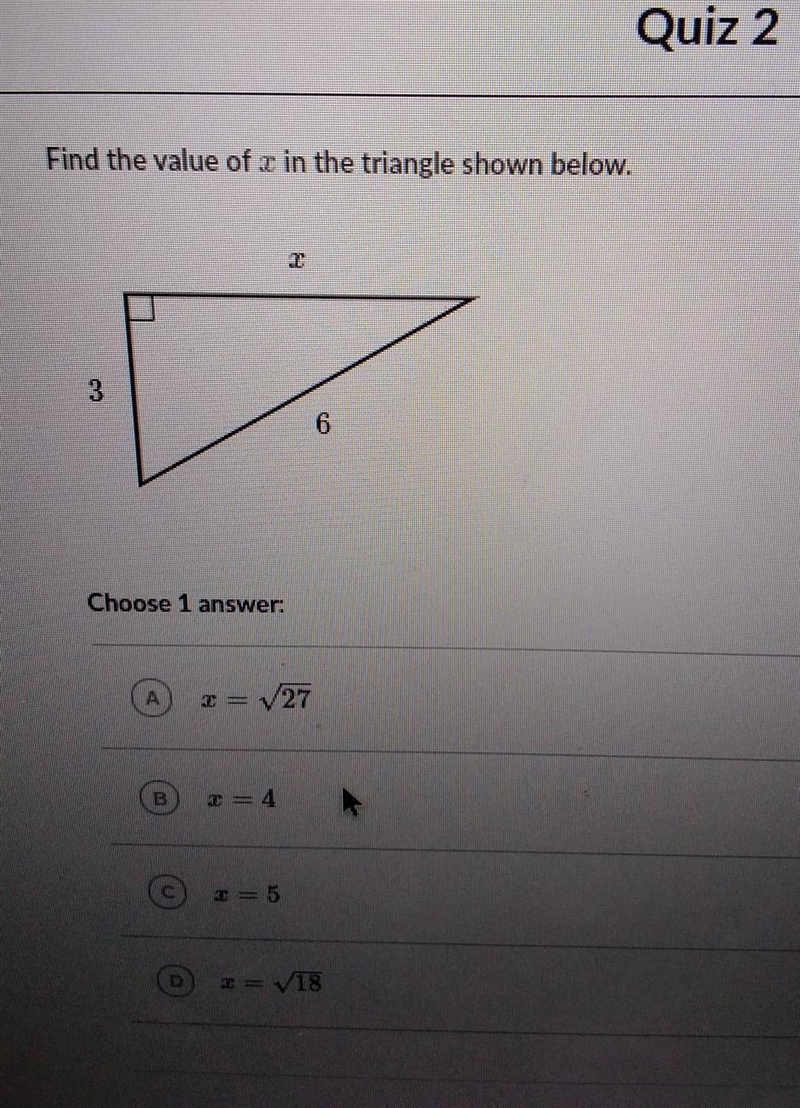 Find the value of x in the triangle shown below​-example-1