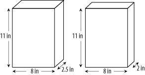 The dimensions of two rectangular prisms are shown below. How much more volume does-example-1