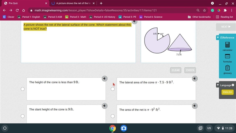 50 POINTS!! A picture shows the net of the lateral surface of the cone. Which statement-example-1