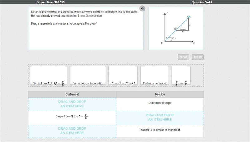 Ethan is proving that the slope between any two points on a straight line is the same-example-1