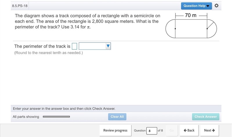 diagram shows a track composed of a rectangle with a semicircle on each end. The area-example-1