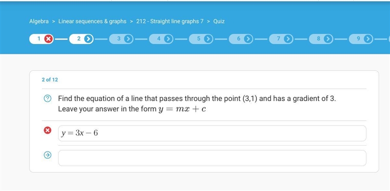 Find the equation of a line that passes through the point (3,1) and has a gradient-example-1