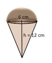 Find the total volume of ice cream if the ice cream completely fills the cone shown-example-1