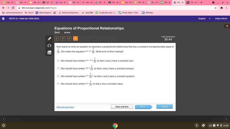 Roni wants to write an equation to represent a proportional relationship that has-example-1