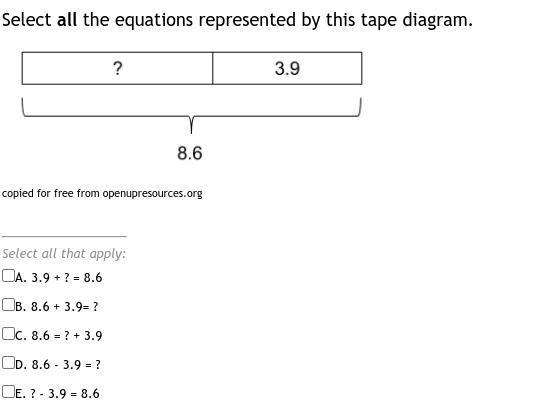 Select ALL the equations represented by this tape diagram.-example-1