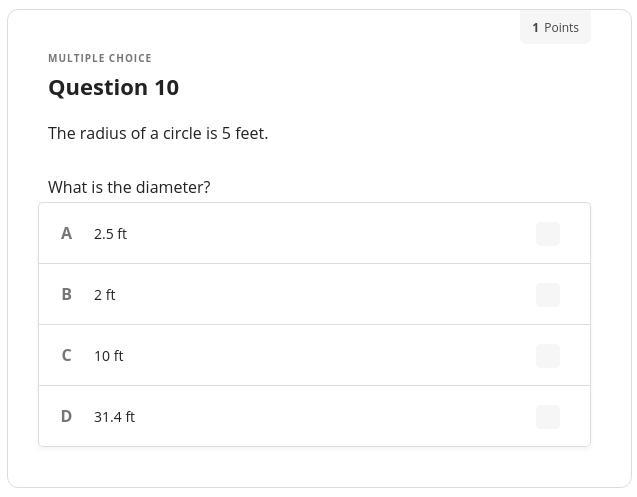 The radius of a circle is 5 feet.-example-1