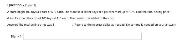 A store boght 100 toys a a cost of $10 each. The store sold all the toys at a percent-example-1