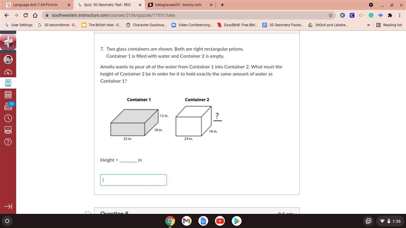 Two glass containers are shown. Both are right rectangular prisms. Container 1 is-example-1