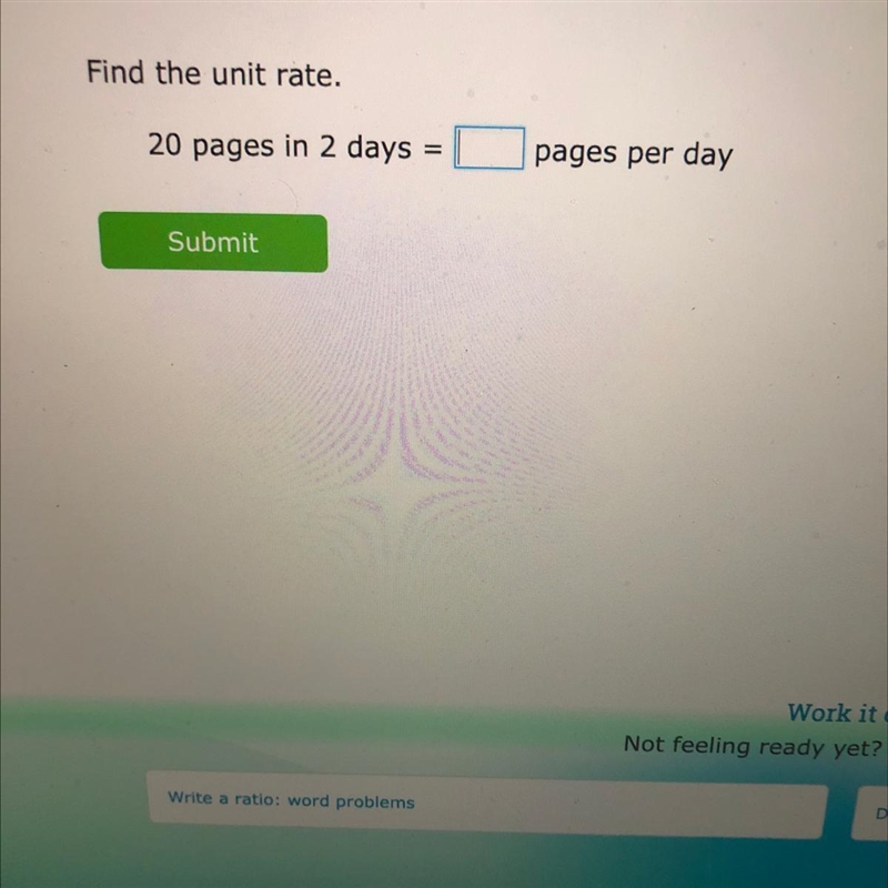 Find the unit rate. 20 pages in 2 days pages per day-example-1