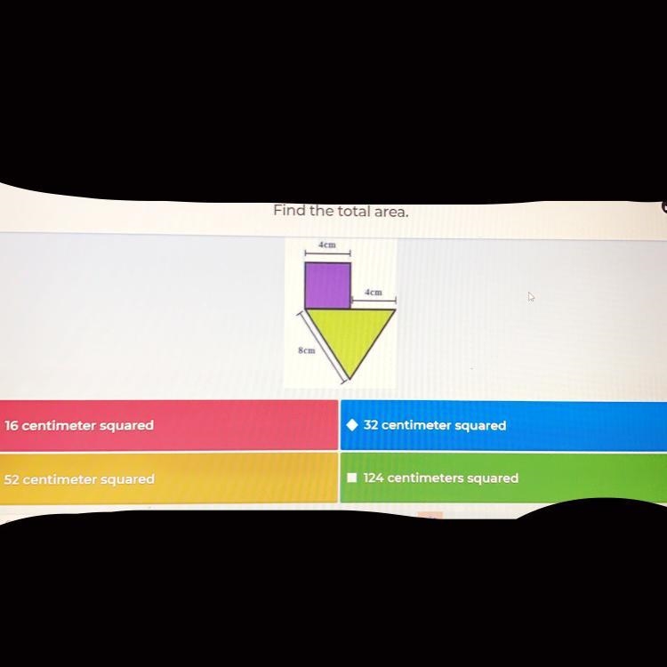 HELP NOW PLEASE!!! find the total area answer choices- 16 centimeter squared 52 centimeter-example-1