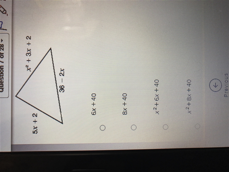 Which expression is equivalent to the perimeter of the given triangle-example-1