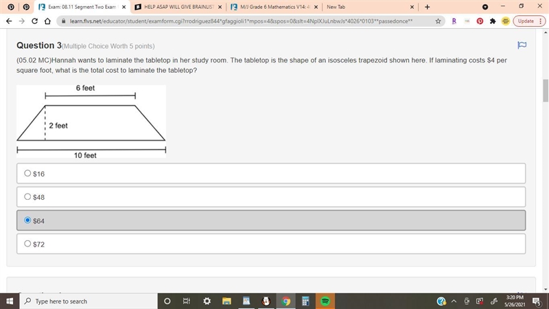 Hannah wants to laminate the tabletop in her study room. The tabletop is the shape-example-1