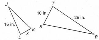 Referring to the figure, given triangle JKL∼triangle RST, find KL-example-1