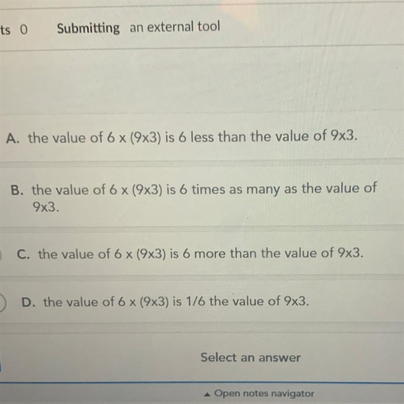 How does the value of 6 x (9x3) compare the the value of 9x3?!?!?-example-1