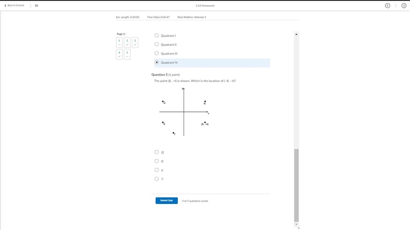 The point (8,-4) is shown,which is the location of (8,-4 A. Q B. R C. S D. T-example-1