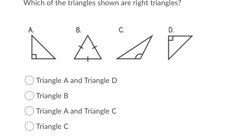 Which of the triangles shown are right triangles?-example-1