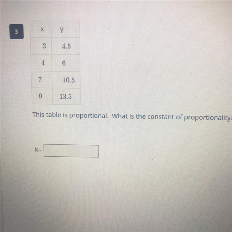 This table is proportional. What is the constant of proportionality? k=-example-1