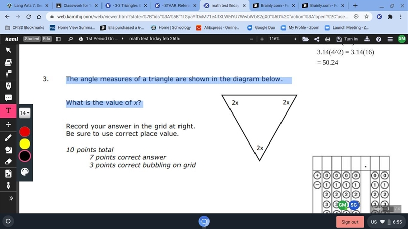 The angle measures of a triangle are shown in the diagram below. What is the value-example-1