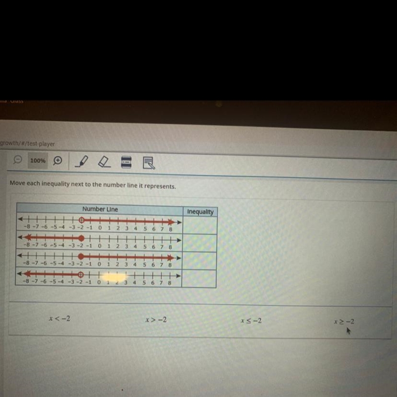 Move each inequality next to the number line it represents. Number Line Inequality-example-1