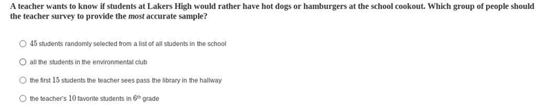 A teacher wants to know if students at Lakers High would rather have hot dogs or hamburgers-example-1