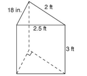 What is the volume of the triangular prism below? V = ft 3-example-1