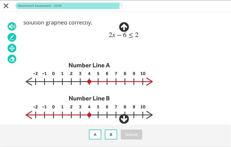 Solve the inequality below, then determine which number line shows the solution graphed-example-1